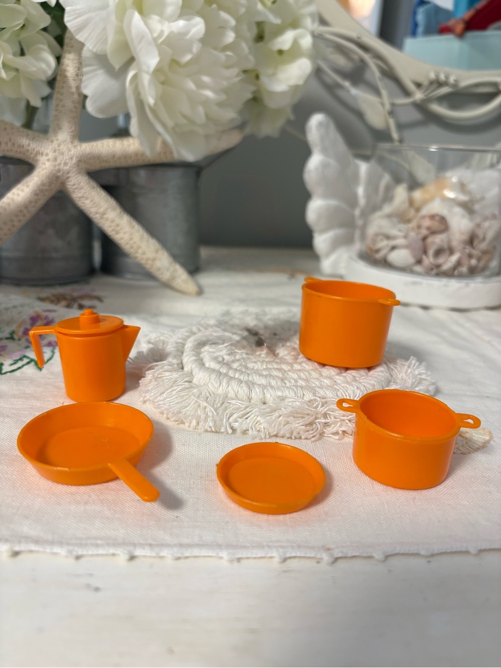 1973 Vintage Orange Plastic Barbie Goin Camping Cookware Set